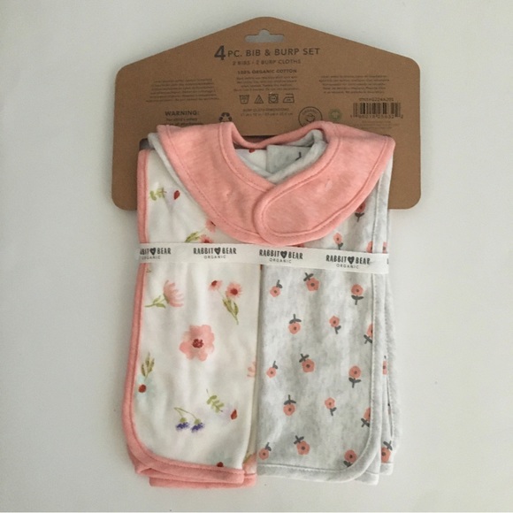 NEW Organic Cotton Baby Gift Set 2 Bibs and 2 Burp Cloths | Rabbit+Bear - Picture 6 of 6